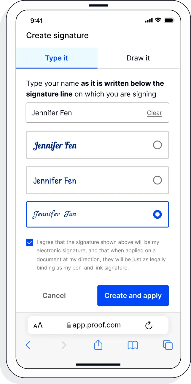 eSign mobile UI